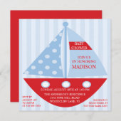 Big Bold Red Blue SAILBOAT Boy Baby Dusche Einladung (Vorne/Hinten)