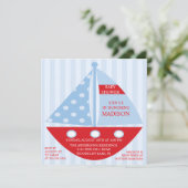 Big Bold Red Blue SAILBOAT Boy Baby Dusche Einladung (Stehend Vorderseite)