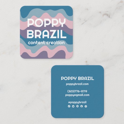 BIG BOLD RETRO Curvy Wavy Stripes Soft Pink Blue Quadratische Visitenkarte (Vorne/Hinten)