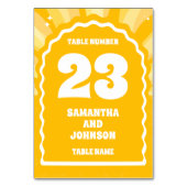 BIG Bold Sunshine Yellow Wavy Arch Wedding Tischnummer (Rückseite)