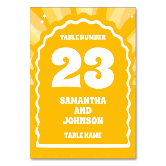 BIG Bold Sunshine Yellow Wavy Arch Wedding Tischnummer (Vorderseite)
