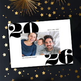 Big Bold Year New Year Holiday Foto Card Schwarz Feiertagskarte