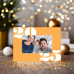 Big Bold Year New Years Foto Marigold Yellow Feiertagskarte