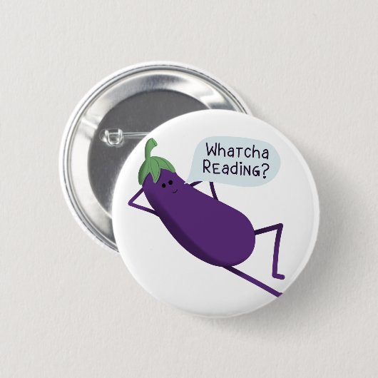 Big Book Energy, neugierige Eggplant Button (Vorne & Hinten)