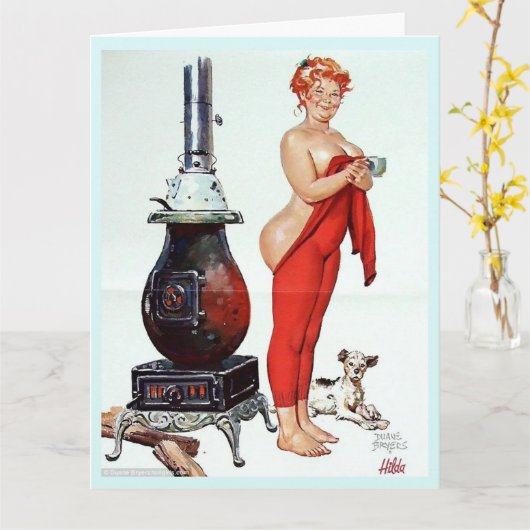 BIG BOTTOMED MÄDCHEN JEDERZEIT HELLO GREETKARTEN KARTE (Gelbe Blume)