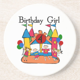 Big Bounce Girl 4. Geburtstag T - Shirt und Gesche Getränkeuntersetzer