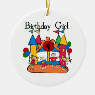 Big Bounce Girl 4. Geburtstag T - Shirt und Gesche Keramikornament