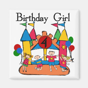 Big Bounce Girl 4. Geburtstag T - Shirt und Gesche Magnet