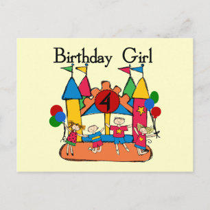 Big Bounce Girl 4. Geburtstag T - Shirt und Gesche Postkarte