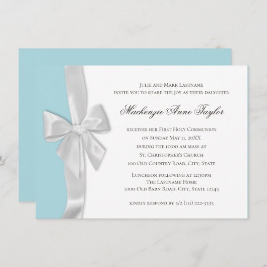 Big Bow First Communation Einladung (Vorne/Hinten)