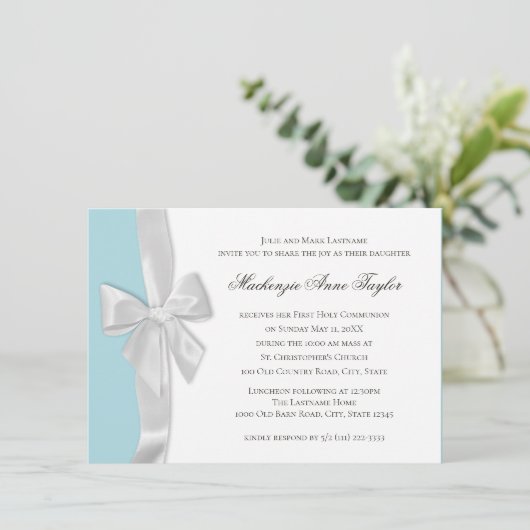 Big Bow First Communation Einladung (Stehend Vorderseite)