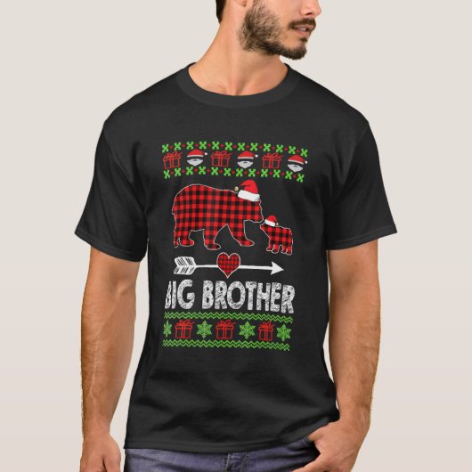 Big Brother Bear Santa Rote Karierte Familie Pajam T-Shirt (Vorderseite)