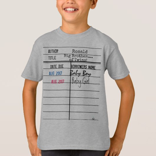 Big Brother/Big Sister Library Due Date Card Shirt (Vorderseite)