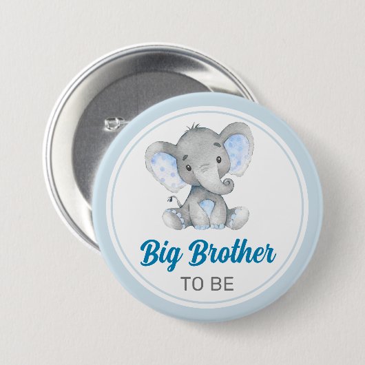 Big Brother Elephant Peanut Blue Baby Boy Dusche Button (Vorne & Hinten)