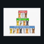 Big Brother Happy Geburtstag Cartoon Katzen Postkarte<br><div class="desc">Drei Reihen Cartoon Kätzchen stehend halten über ihren Köpfen hell farbene Banner,  die "Happy Birthday to my Big Brother" sagen.</div>