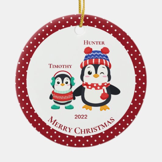 Big Brother & Lil' Brother Penguin Personalisiert Keramik Ornament (Vorne)