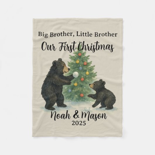 Big Brother Little Brother Bear Custom Christmas Fleecedecke (Vorderseite)