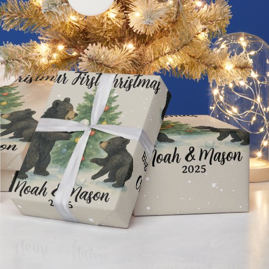 Big Brother Little Brother Bear Custom Christmas Geschenkpapier (Feiertage)