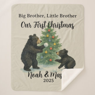 Big Brother Little Brother Bear Custom Christmas Sherpadecke