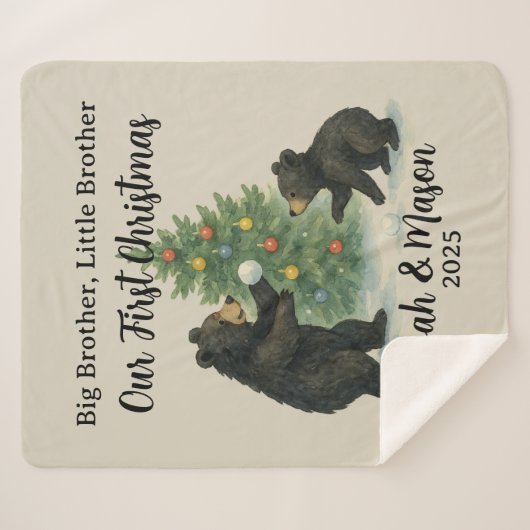 Big Brother Little Brother Bear Custom Christmas Sherpadecke (Vorderseite (Horizontal))