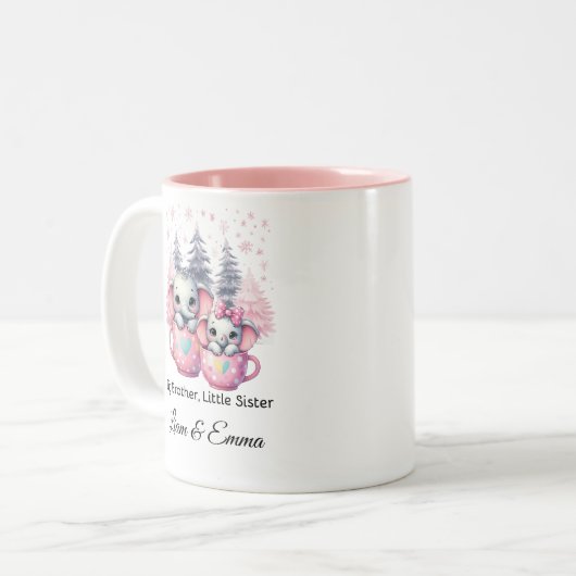 Big Brother Little Sister Elephant Weihnachtsfeier Zweifarbige Tasse (Vorderseite Links)