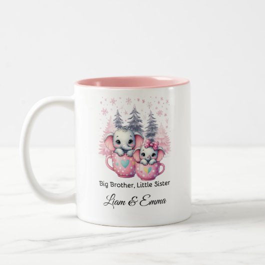 Big Brother Little Sister Elephant Weihnachtsfeier Zweifarbige Tasse (Links)