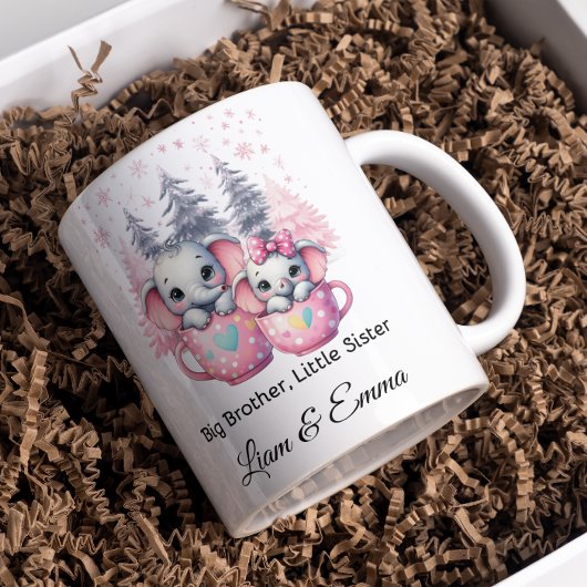 Big Brother Little Sister Elephant Weihnachtsfeier Zweifarbige Tasse