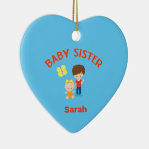 Big Brother mit Baby Schwester Name Jahr Herz Keramik Ornament