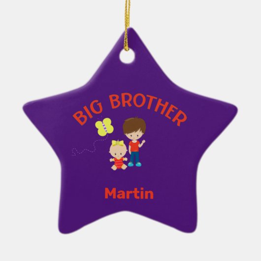 Big Brother mit Baby Sister Big Bro Name Star Keramik Ornament (Vorne)