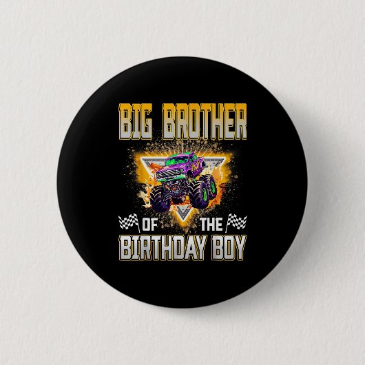 Big Brother Of The Birthday Boy Monster Truck Birt Button (Vorderseite)