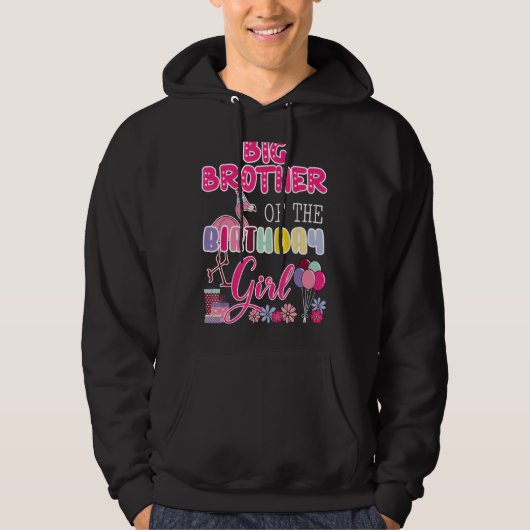 Big Brother of the Birthday Girl Flamingo Thema Pa Hoodie (Vorderseite)