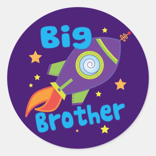 Big Brother Rocket Ship Sibling Set Runder Aufkleber (Vorderseite)