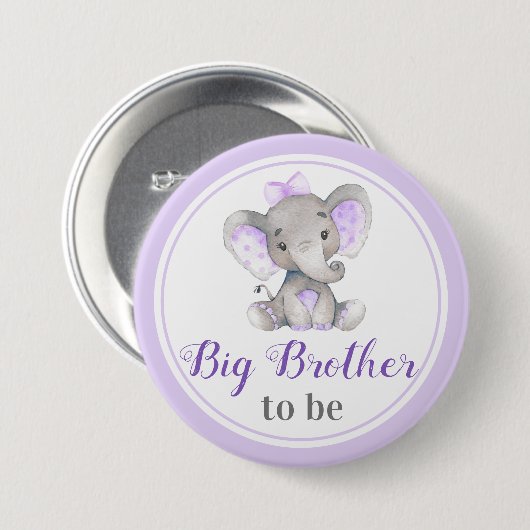 Big Brother to be Bro Baby Girl Sprinkle Elephant Button (Vorne & Hinten)
