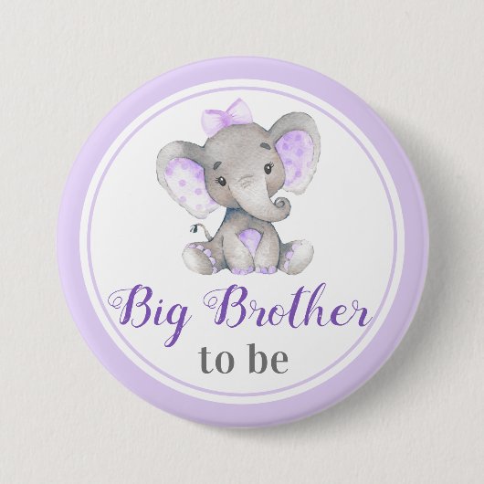 Big Brother to be Bro Baby Girl Sprinkle Elephant Button (Vorderseite)