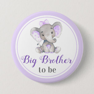 Big Brother to be Bro Baby Girl Sprinkle Elephant Button