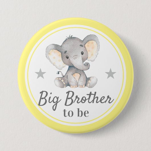 Big Brother to be Bro Yellow Elephant Baby Dusche Button (Vorderseite)