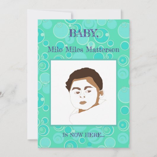 Big Bubblegum Blasen Überall Aquamarine Geburt Ankündigung (Vorderseite)