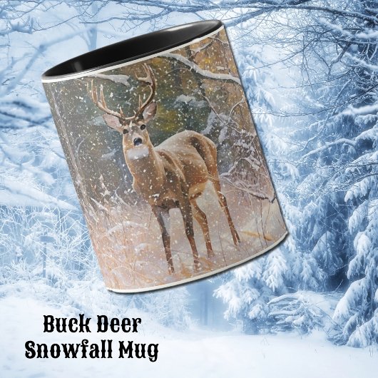 Big Buck Deer Antlers in Schnee und Bäume Kunst Ta Tasse