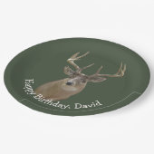 Big Buck Deer Geburtstag auf Grün Pappteller (Schrägansicht)