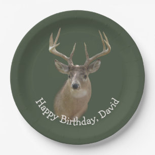Big Buck Deer Geburtstag auf Grün Pappteller
