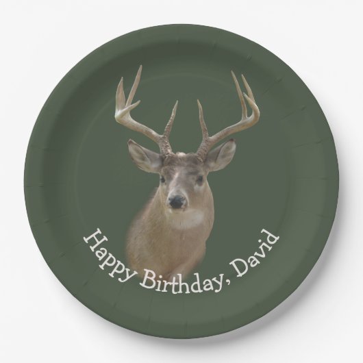 Big Buck Deer Geburtstag auf Grün Pappteller (Vorderseite)