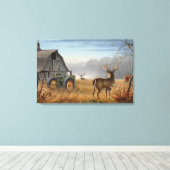 Big Buck Deer Showdown auf dem Bauernhof Leinwanddruck (Insitu (Holzboden))