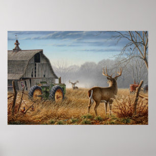 Big Buck Deer Showdown auf dem Bauernhof Poster