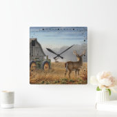 Big Buck Deer Showdown auf dem Bauernhof Quadratische Wanduhr (Zuhause)