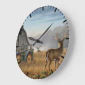 Big Buck Deer Showdown On The Farm Große Wanduhr (Winkel)
