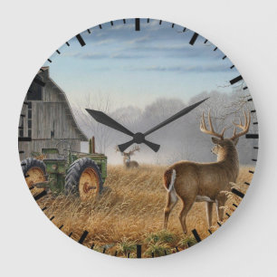 Big Buck  Deer Showdown On The Farm Große Wanduhr