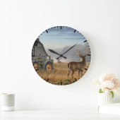 Big Buck Deer Showdown On The Farm Große Wanduhr (Zuhause)