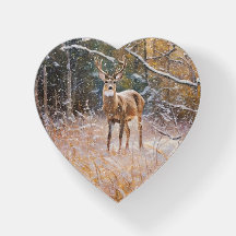 Big Buck Deer Snow Herz Kunstmuseum Paperweight