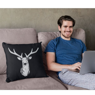 Big Buck Silver Deer Black Modern Men's Kissen