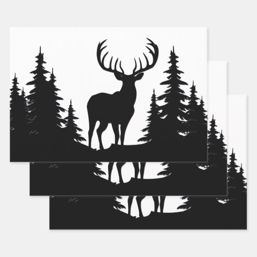 Big Buck unter Pine Tree Vector Geschenkpapier Set (Set)